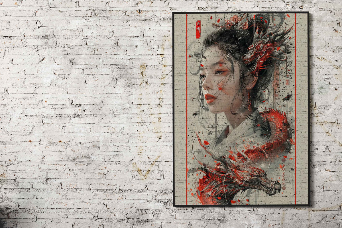 Vintage dragon geisha Asian Style Poster | Wall Art for Home & Office | High-Quality Print - High-Quality Visual Display