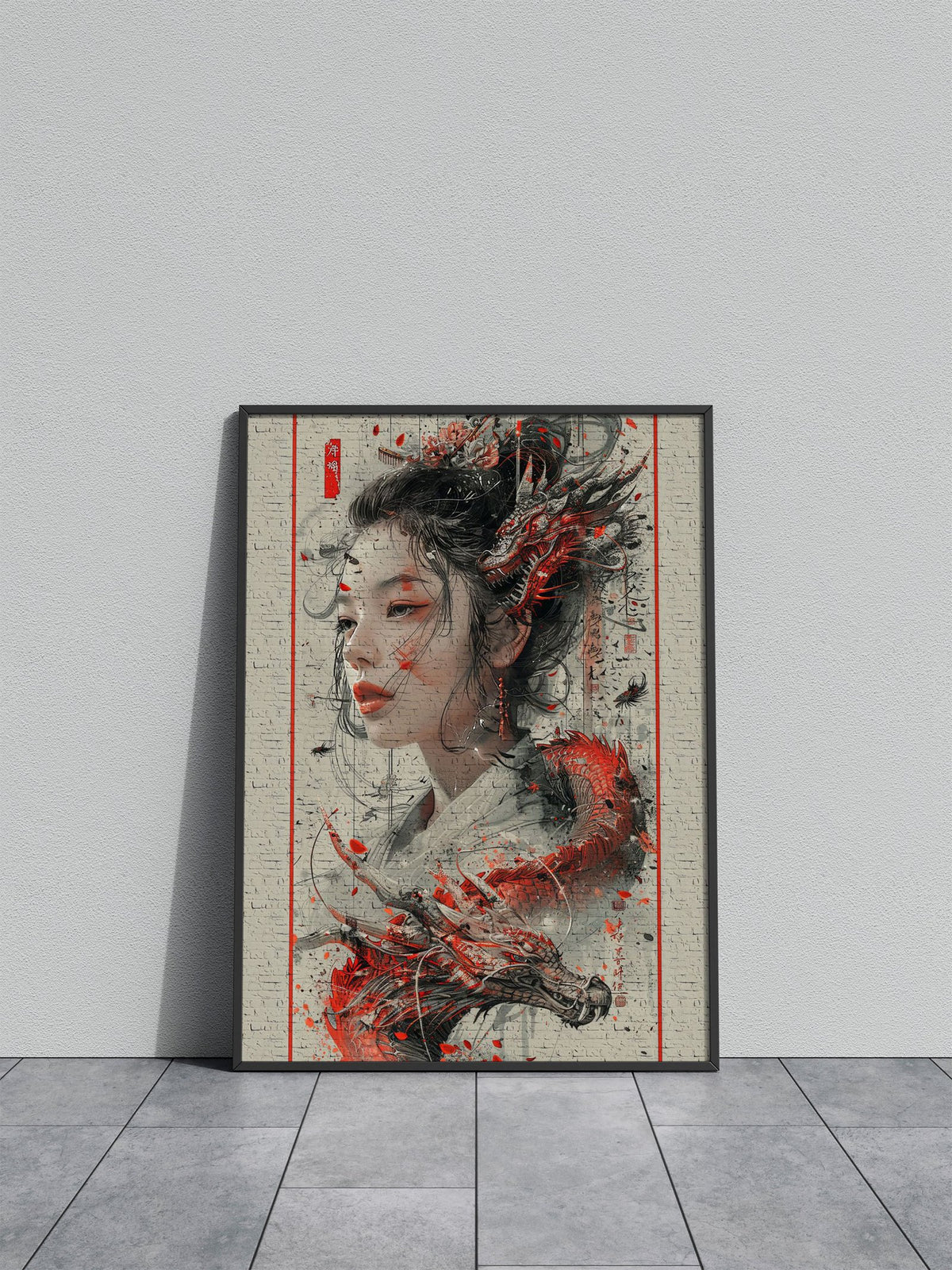 Vintage dragon geisha Asian Style Poster | Wall Art for Home & Office | High-Quality Print - High-Quality Visual Display