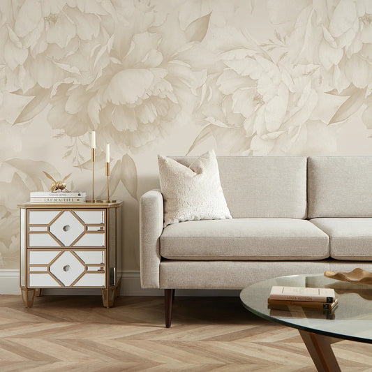 Warm Neutral Vintage Peony Wall Mural
