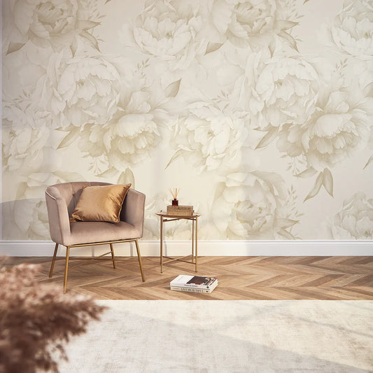 Warm Neutral Vintage Peony Wall Mural