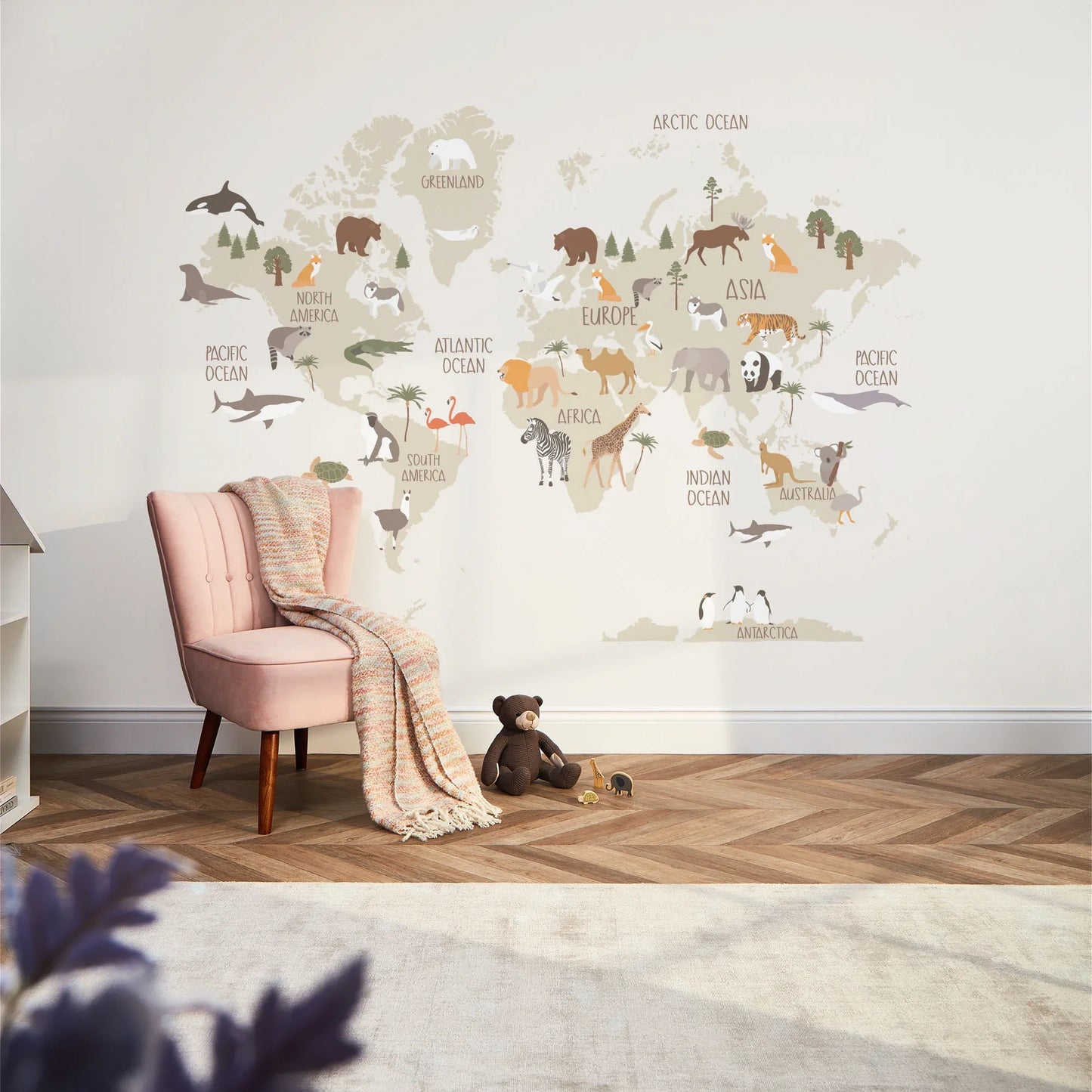 Natural Scandi Safari Map Wall Mural