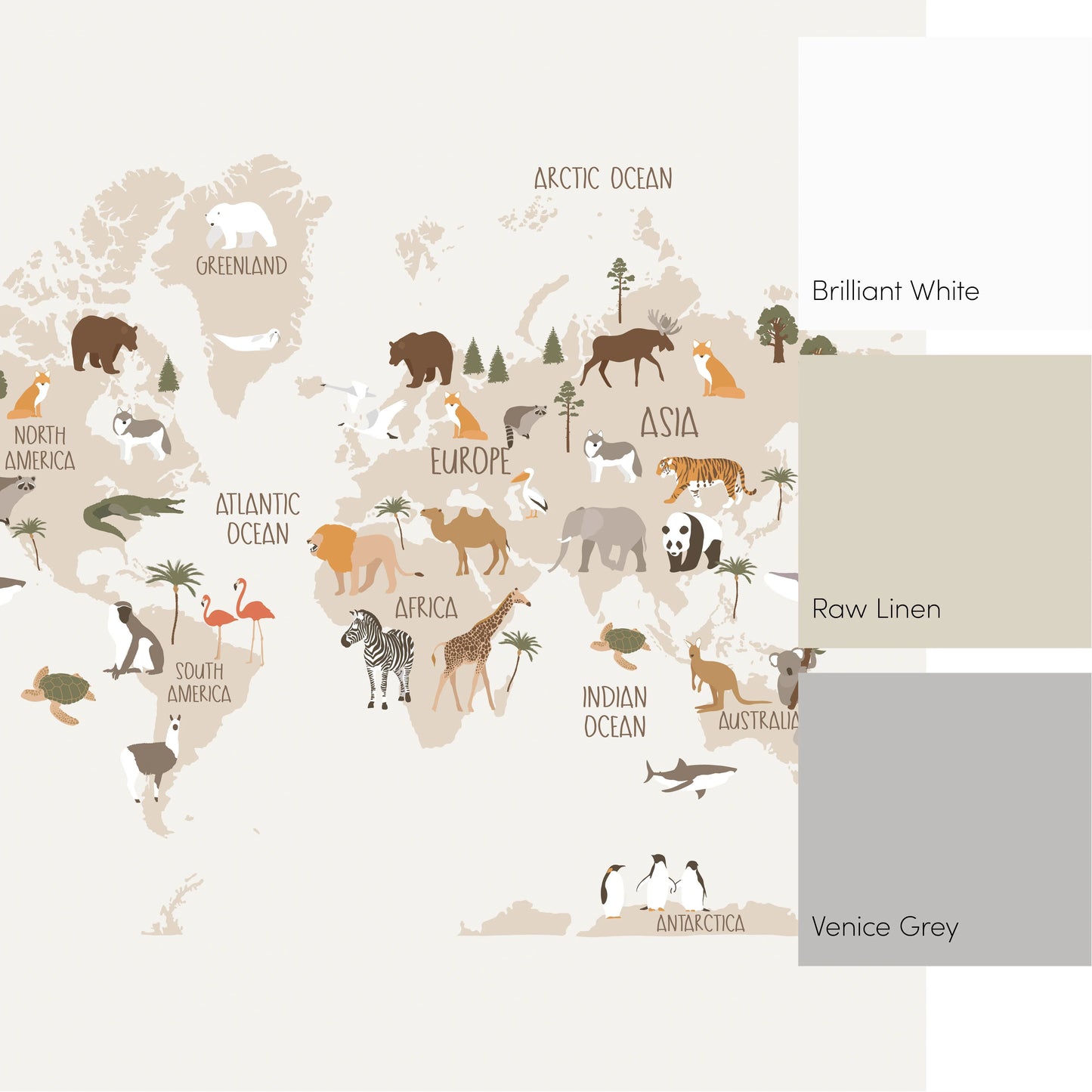 Natural Scandi Safari Map Wall Mural