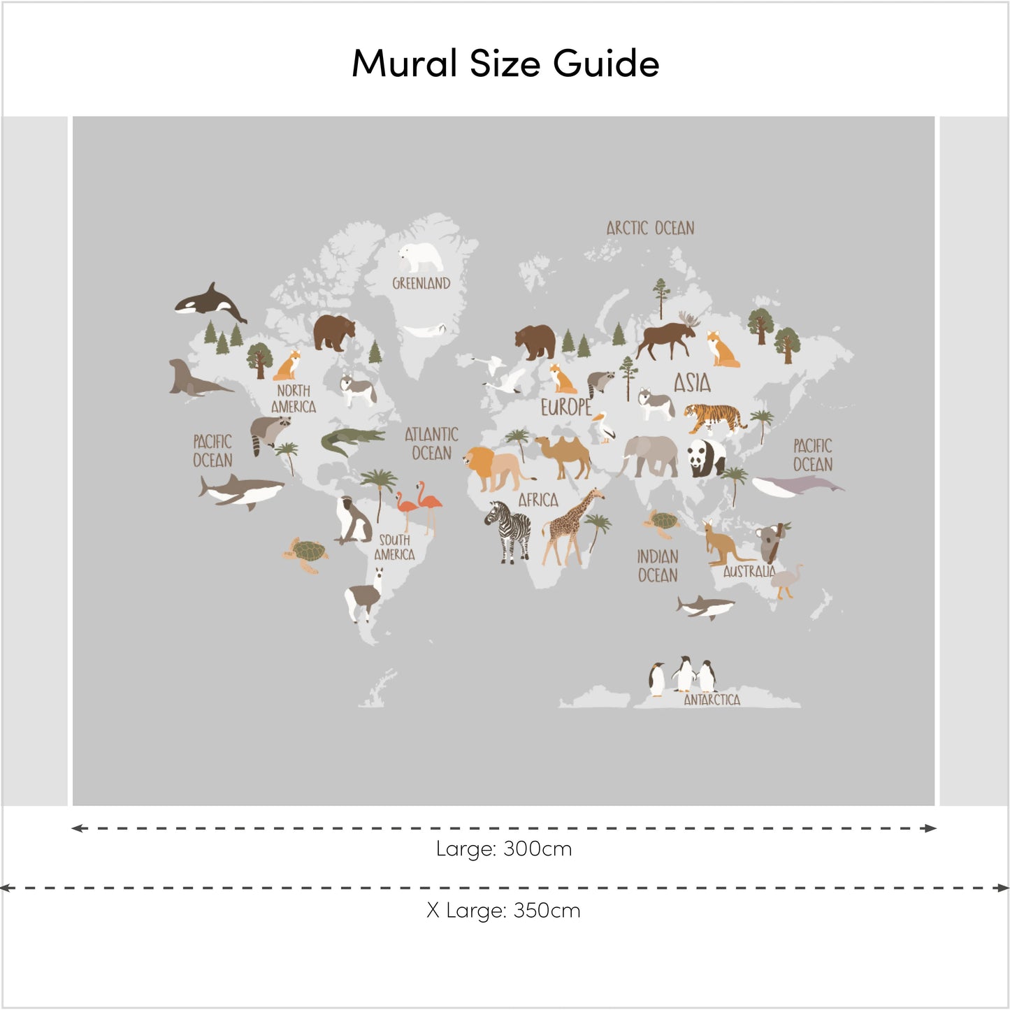 Grey Scandi Safari Map Wall Mural