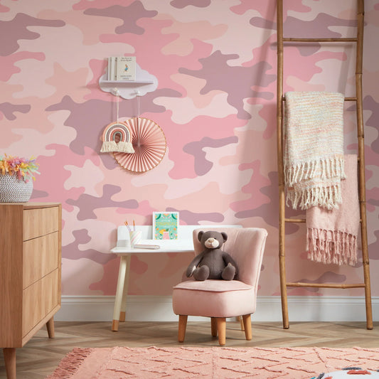 Pink Camouflage Wall Mural