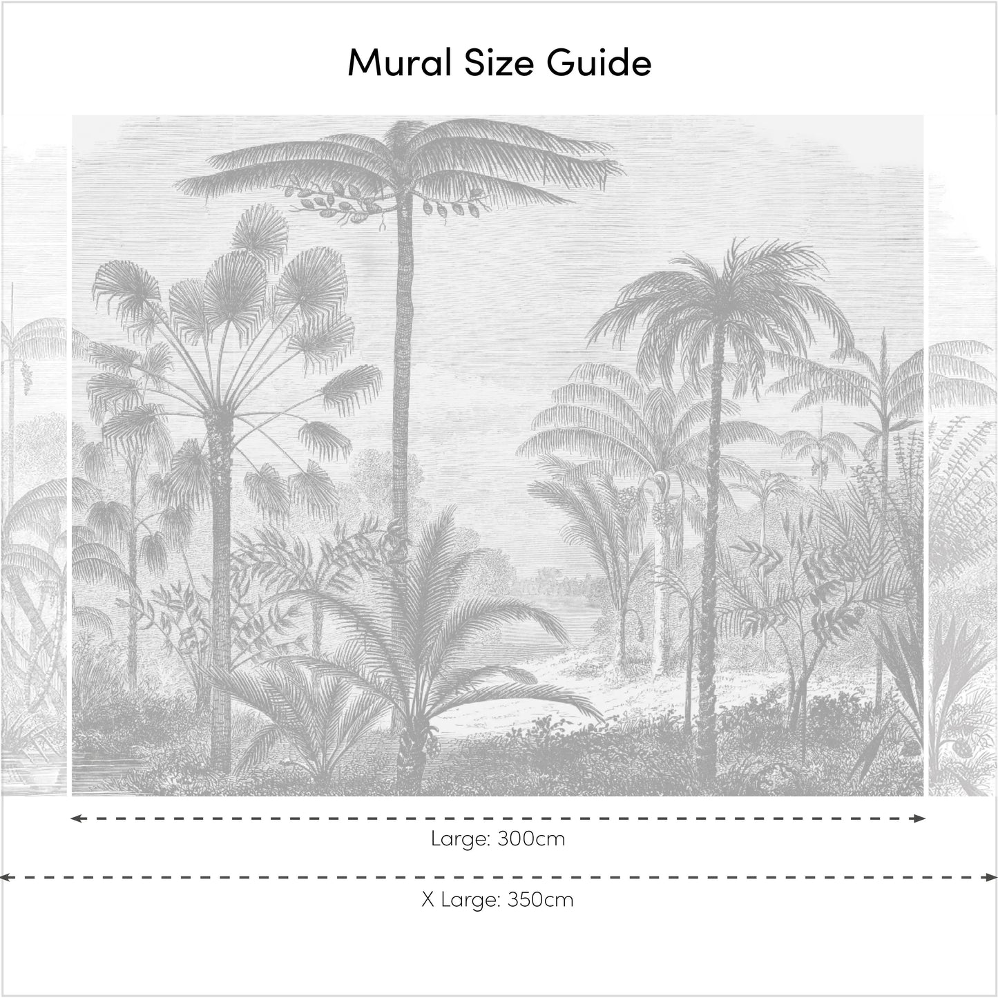 Grey Etched Palms Wall Mural
