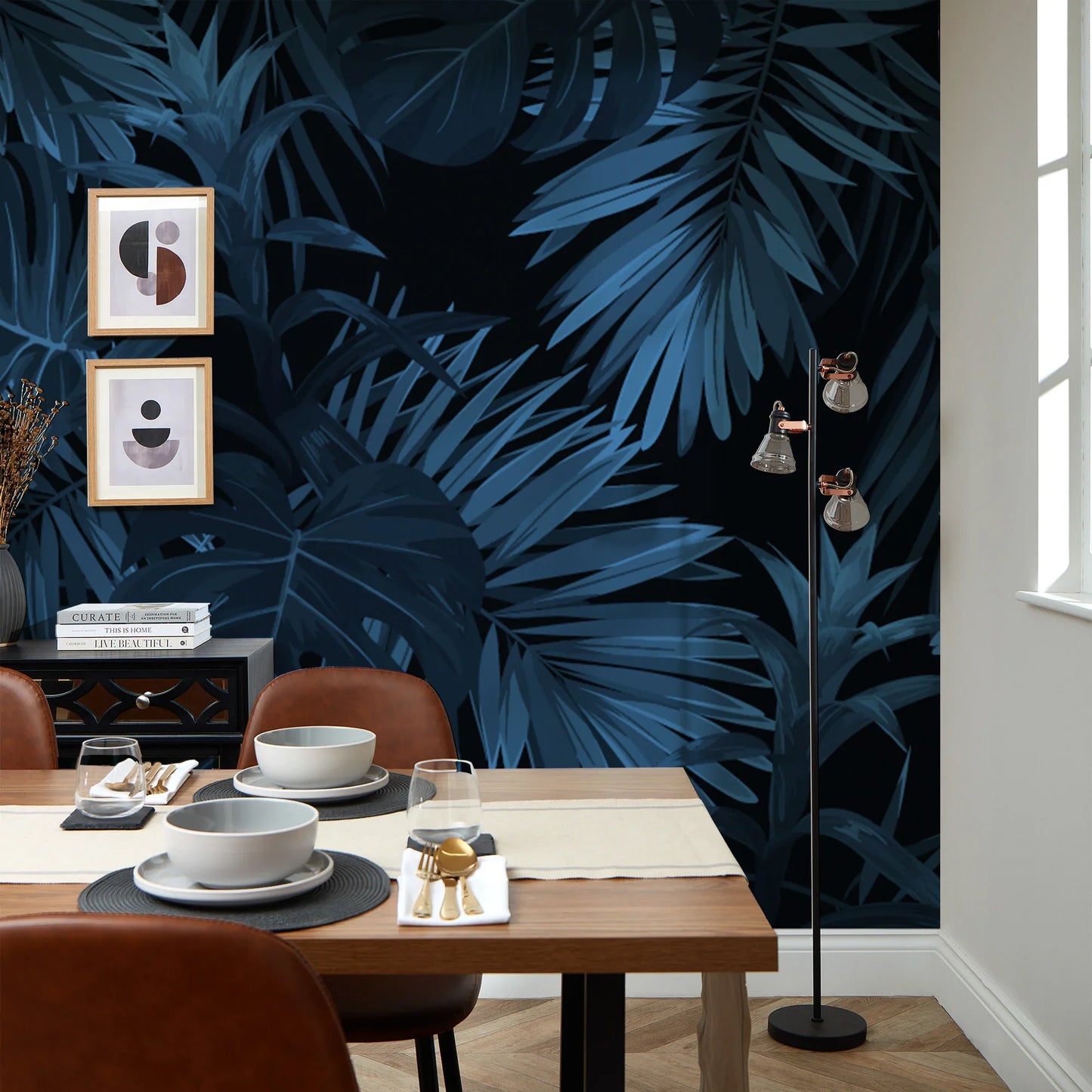 Navy Midnight Tropics Wall Mural