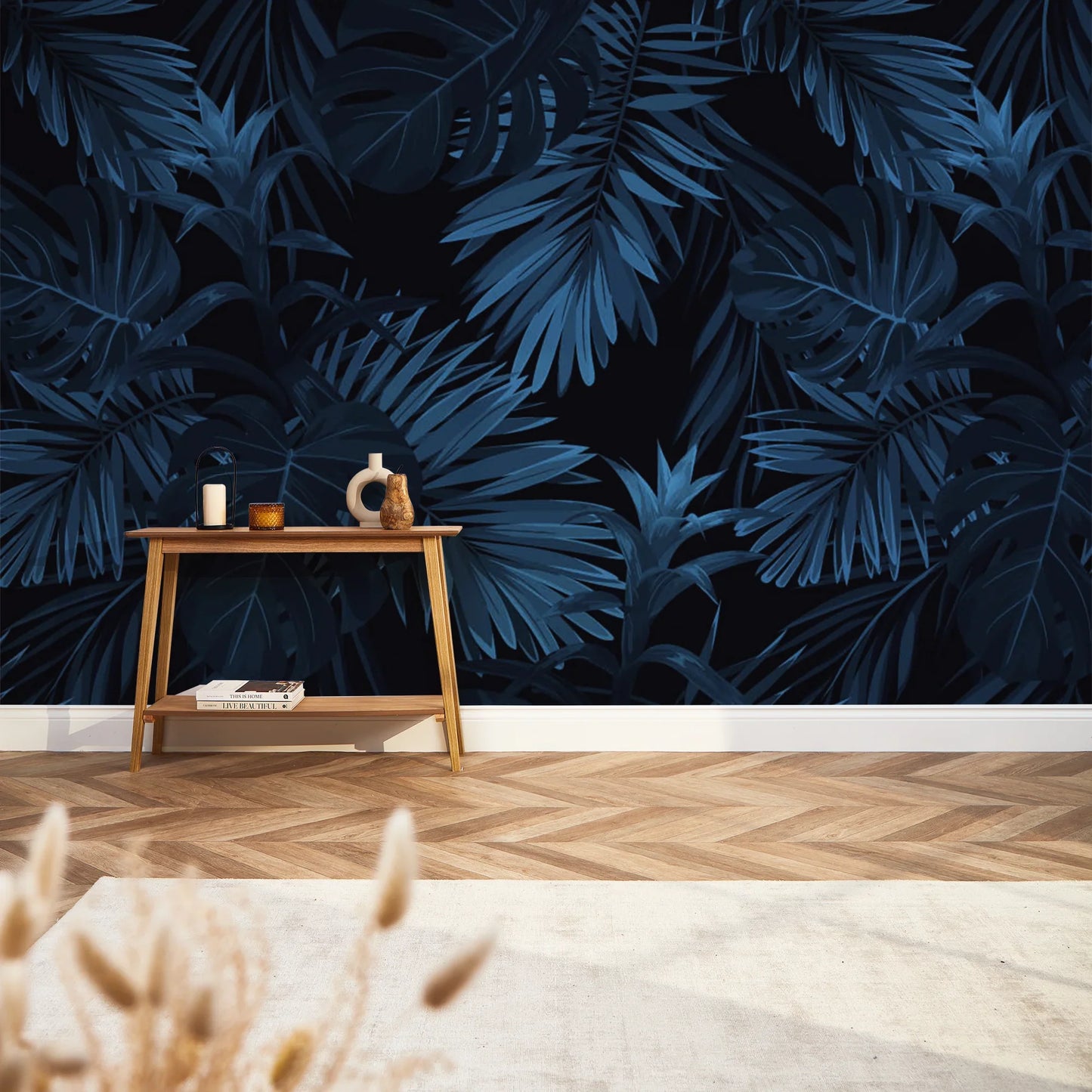 Navy Midnight Tropics Wall Mural