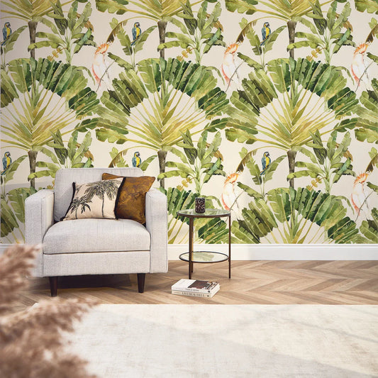 Creamy Parrot Paradise Wall Mural