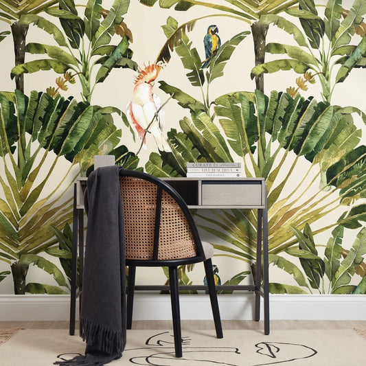 Creamy Parrot Paradise Wall Mural