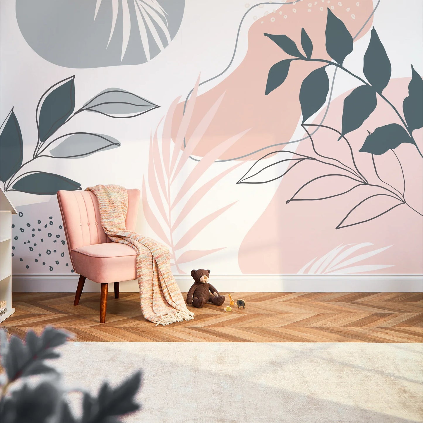 Pink and Teal Boho Botanical Mural