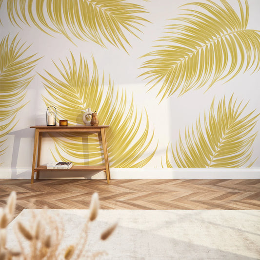 Golden Yellow Paradise Palm Fronds Mural
