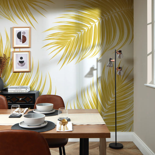 Golden Yellow Paradise Palm Fronds Mural