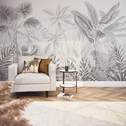 Pale Grey Jungle Escape Wall Mural