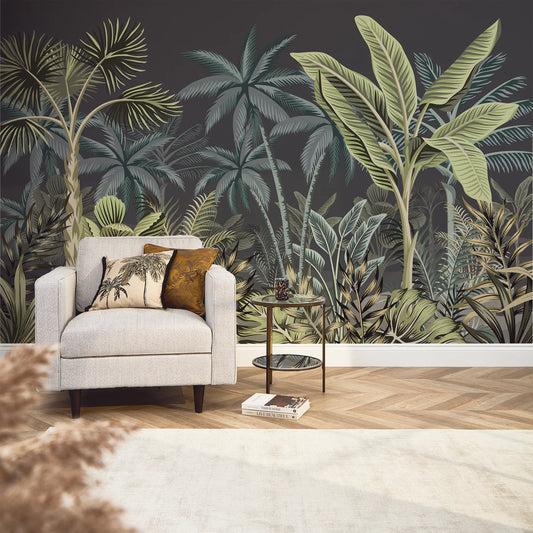 Dark Teal and Charcoal Jungle Escape Wall Mural