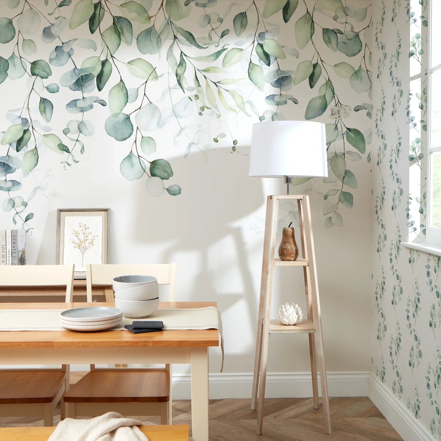 Watercolor Green Eucalyptus Cascade Mural