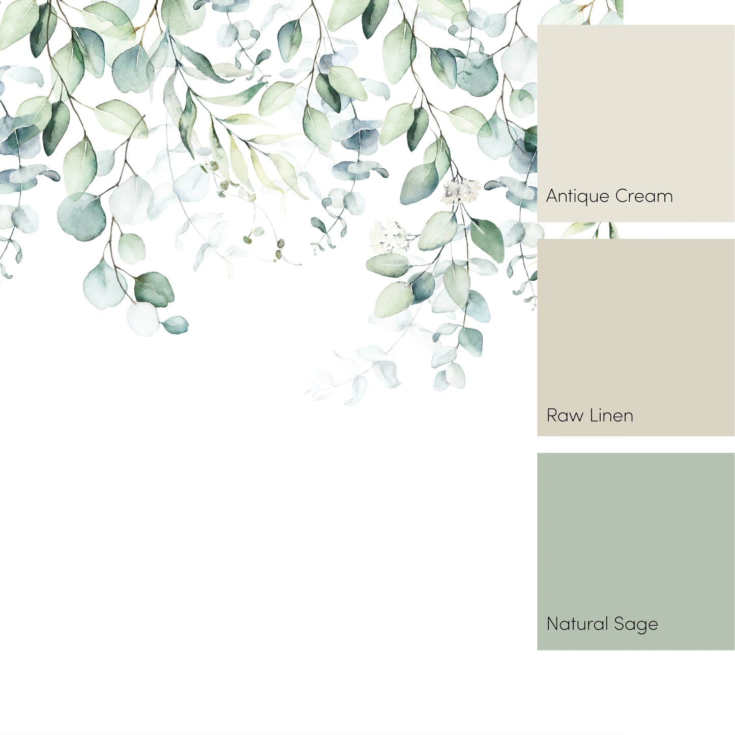 Watercolor Green Eucalyptus Cascade Mural