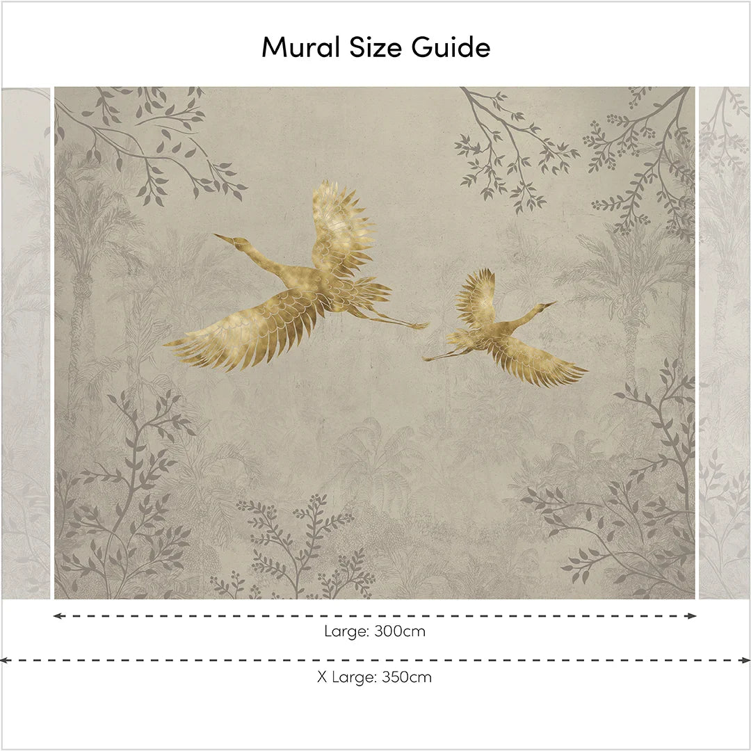 Stone Mural Featuring Oriental Cranes with Gold Accents