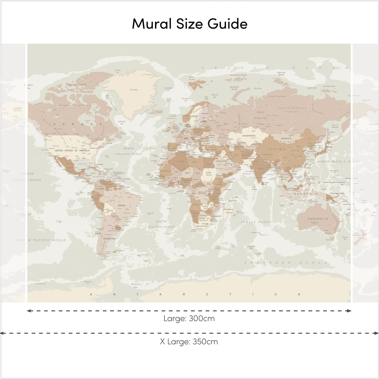 Neutral-Toned World Map Wall Mural