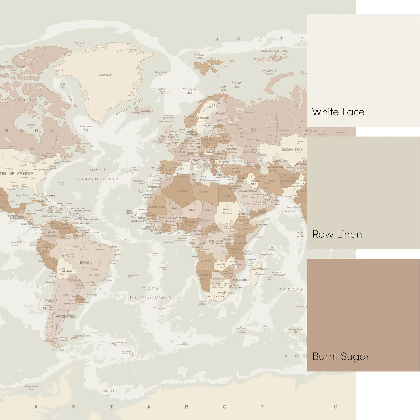 Neutral-Toned World Map Wall Mural