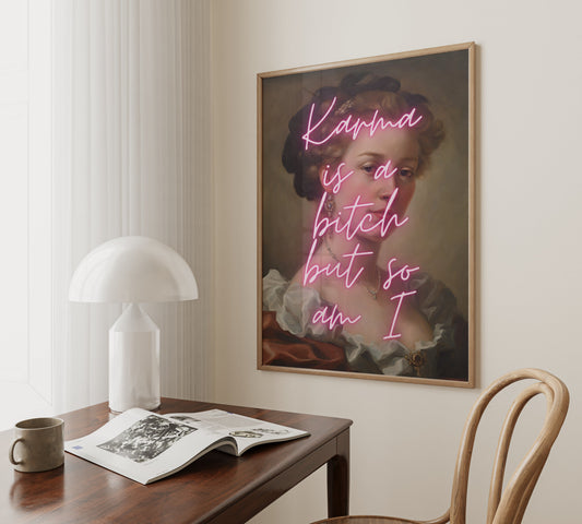 Karma Is A Bitch But So Am I | Pink | Modern Renaissance Painting |  Art Print - High-Quality Premium Wall Art Decor Sticker