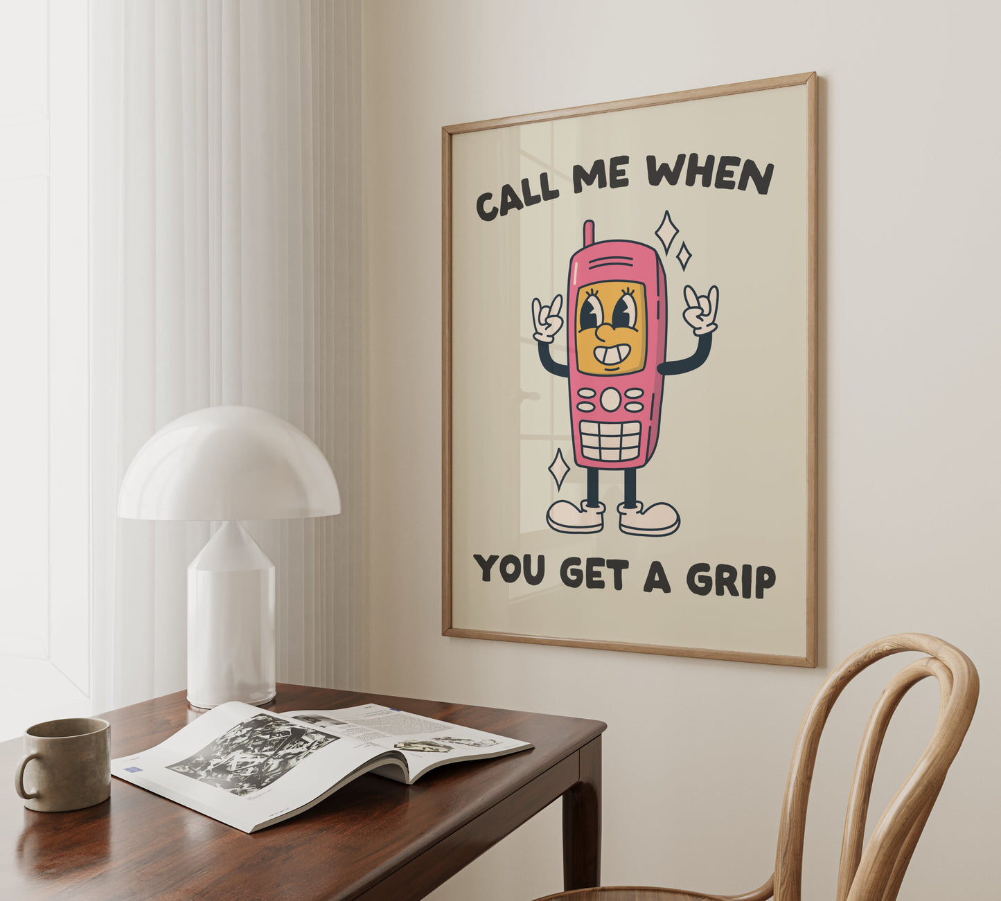Call Me When You Get A Grip | Black and Cream | Art Print - High-Quality Premium Wall Art Decor Sticker