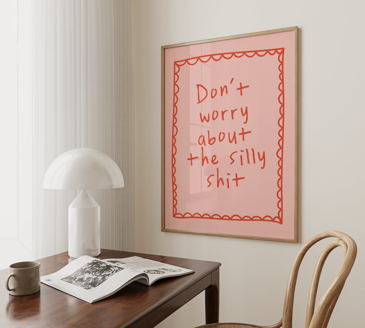 Don't Worry About The Silly Shit | Red and Pink | Art Print - High-Quality Premium Wall Art Decor Sticker