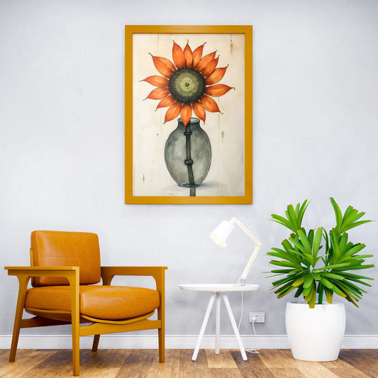 Wabi sabi Orange Sunflower in Vase Asian Style Poster | Wall Art for Home & Office | High-Quality Print - High-Quality Visual Display