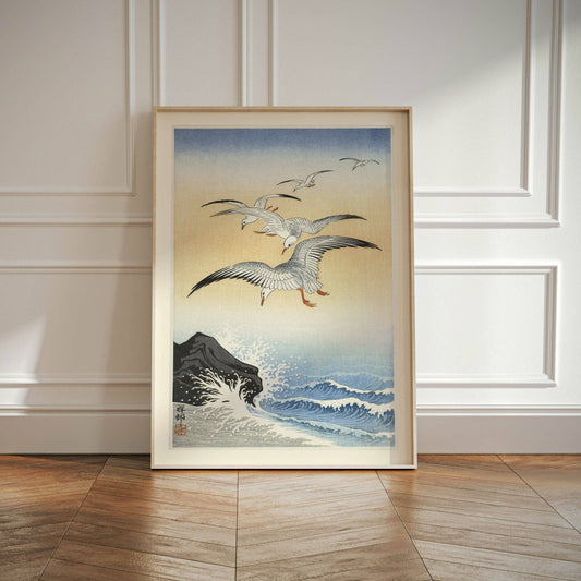 Ohara Koson - Five Seagulls Above Turbulent Sea