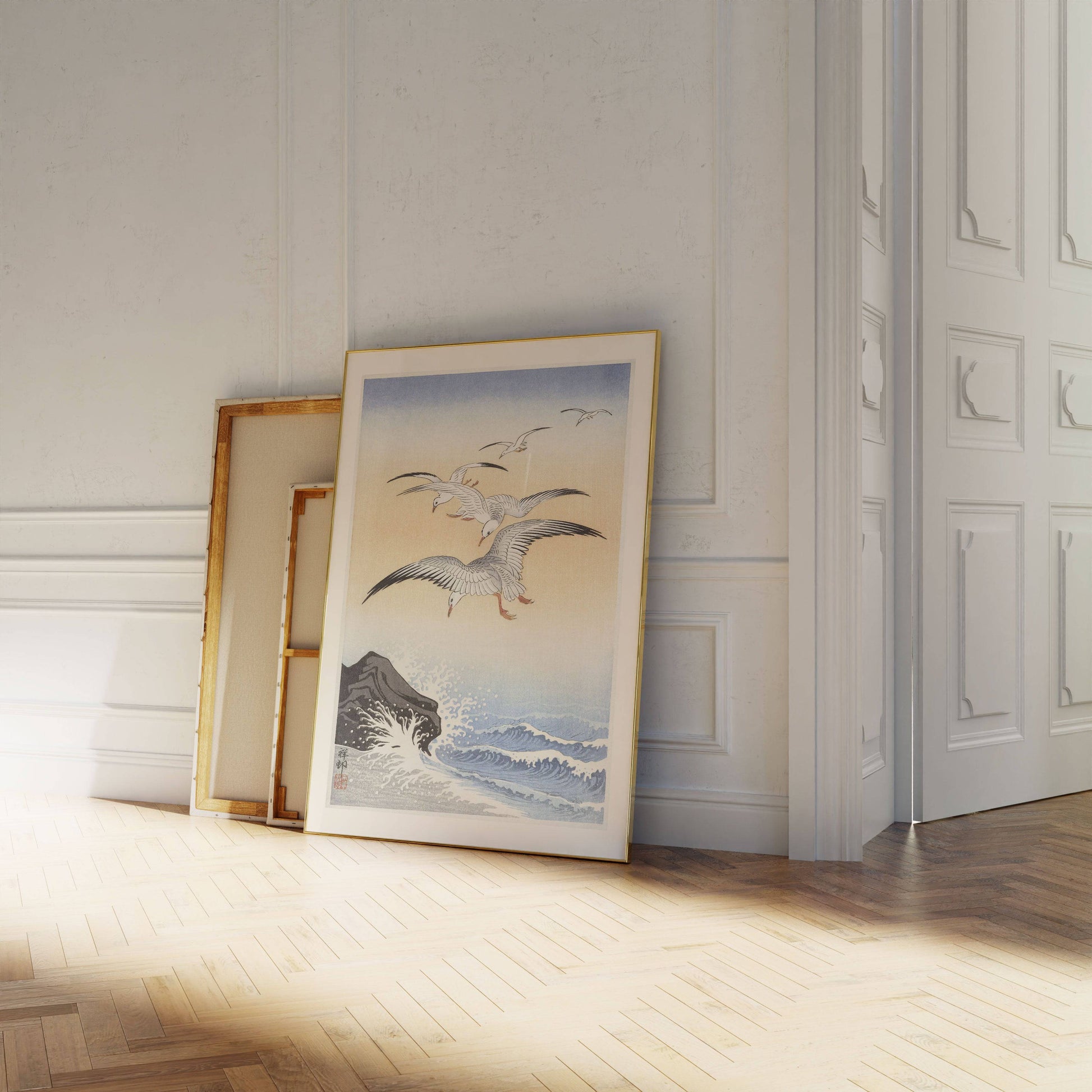 Ohara Koson - Five Seagulls Above Turbulent Sea