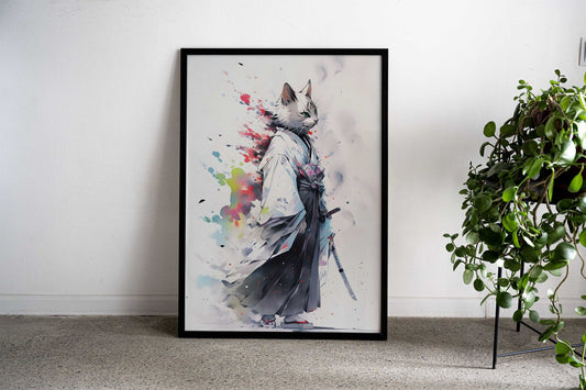 Warrior Cat Painting Asian Style Poster | Wall Art for Home & Office | High-Quality Print - High-Quality Visual Display