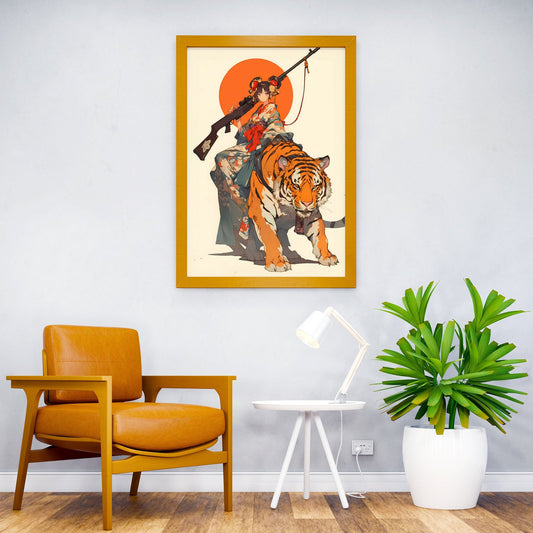 Warrior Geisha Rides Tiger Asian Style Poster | Wall Art for Home & Office | High-Quality Print - High-Quality Visual Display