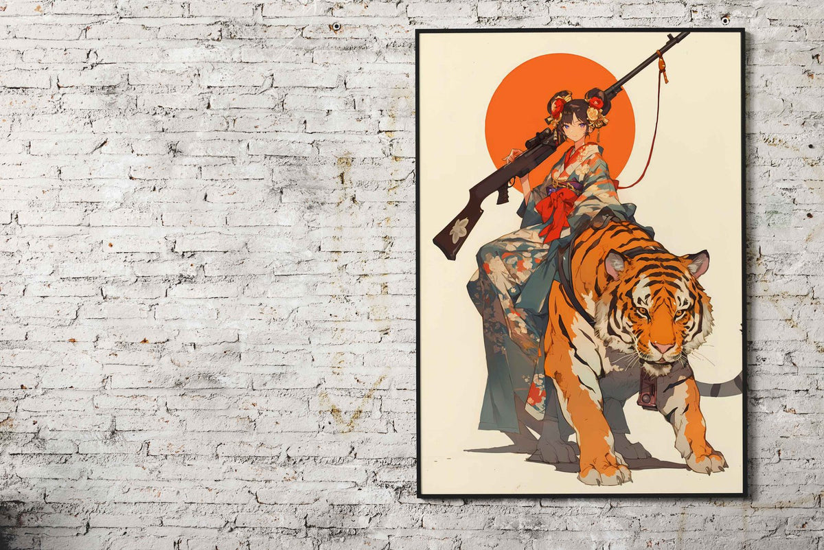 Warrior Geisha Rides Tiger Asian Style Poster | Wall Art for Home & Office | High-Quality Print - High-Quality Visual Display