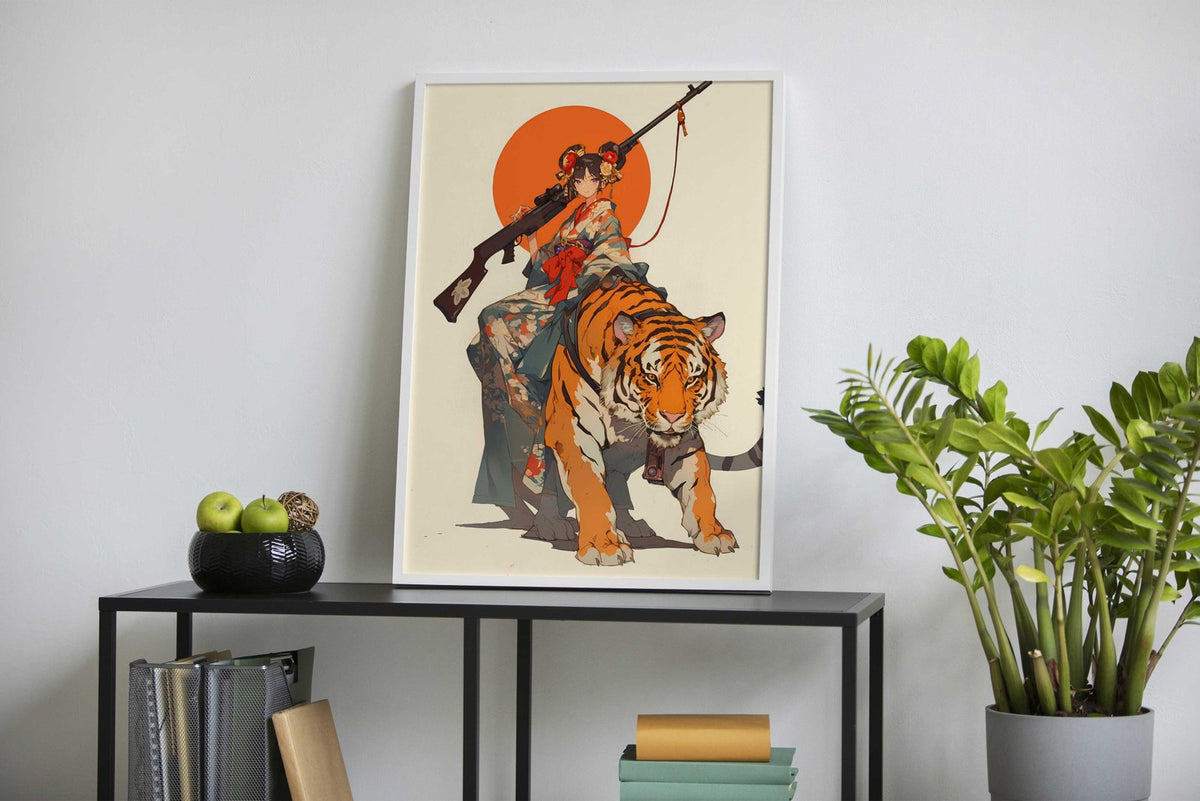 Warrior Geisha Rides Tiger Asian Style Poster | Wall Art for Home & Office | High-Quality Print - High-Quality Visual Display