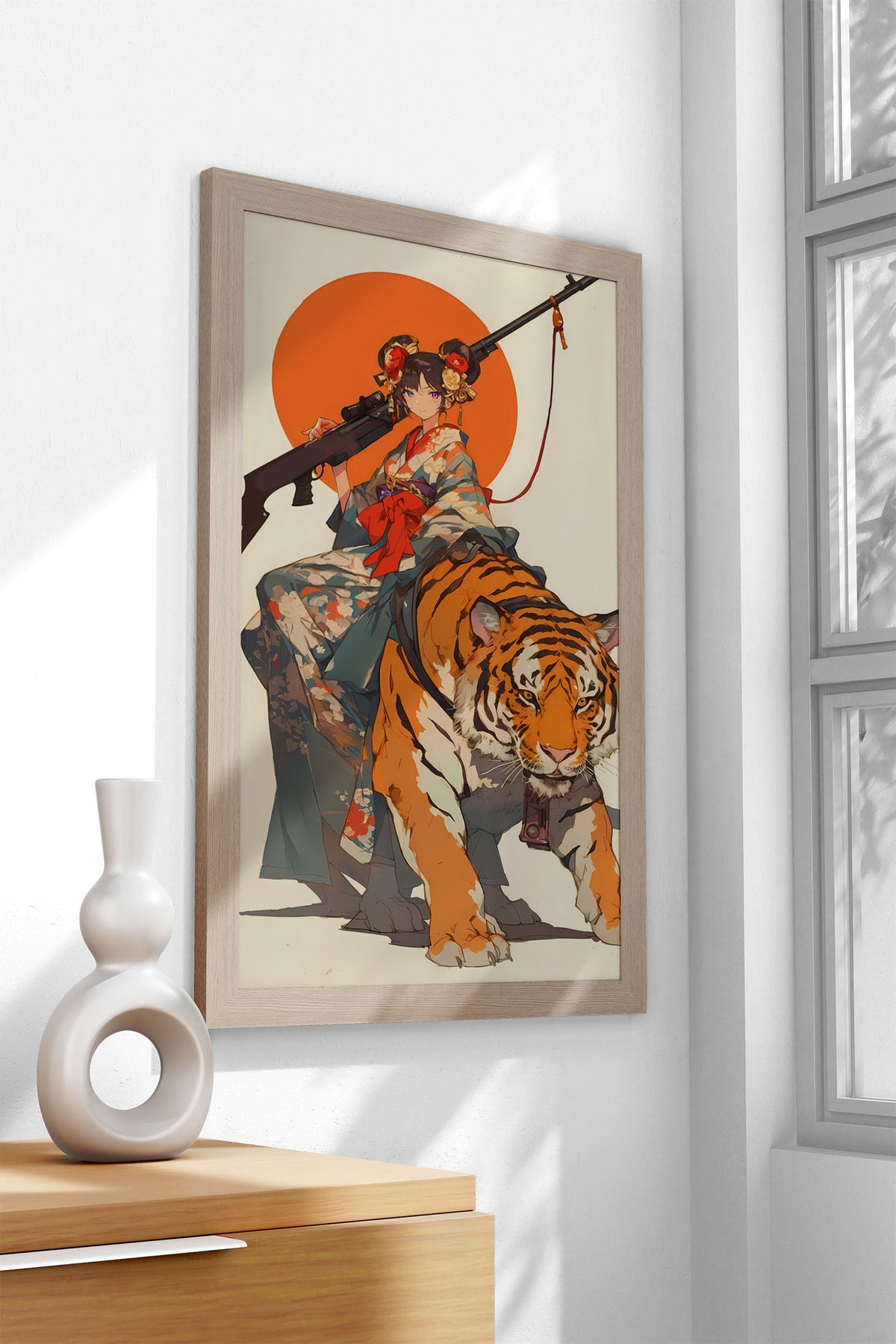 Warrior Geisha Rides Tiger Asian Style Poster | Wall Art for Home & Office | High-Quality Print - High-Quality Visual Display