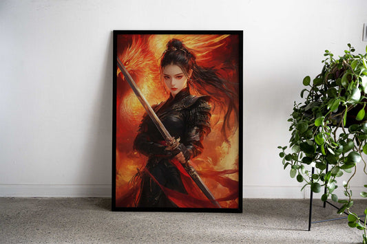 Warrior and Phoenix Asian Style Poster | Wall Art for Home & Office | High-Quality Print - High-Quality Visual Display