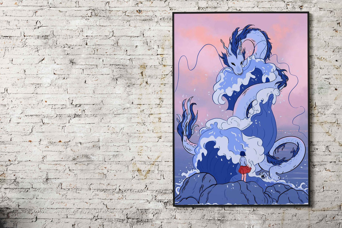 Water dragon Ryujin Asian Style Poster | Wall Art for Home & Office | High-Quality Print - High-Quality Visual Display