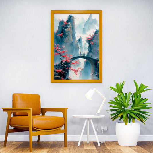 Waterfall Bridge Landscape Asian Style Poster | Wall Art for Home & Office | High-Quality Print - High-Quality Visual Display