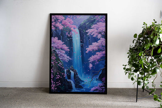 Waterfall Japan Painting Asian Style Poster | Wall Art for Home & Office | High-Quality Print - High-Quality Visual Display