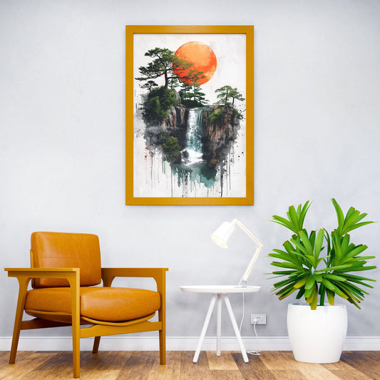 Waterfall Japanese Asian Style Poster | Wall Art for Home & Office | High-Quality Print - High-Quality Visual Display