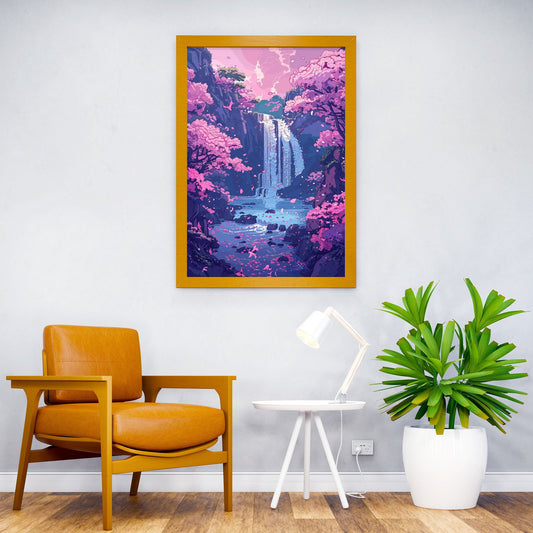 Waterfall Sakura Pink Asian Style Poster | Wall Art for Home & Office | High-Quality Print - High-Quality Visual Display