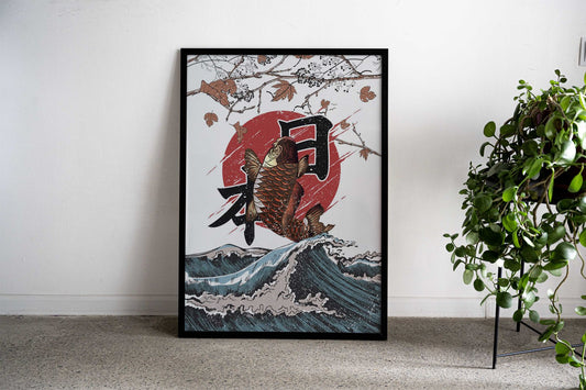 Wave Of Kanagawa Fish Asian Style Poster | Wall Art for Home & Office | High-Quality Print - High-Quality Visual Display