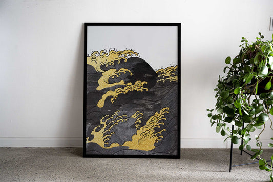 Wave gold wallpaper Asian Style Poster | Wall Art for Home & Office | High-Quality Print - High-Quality Visual Display