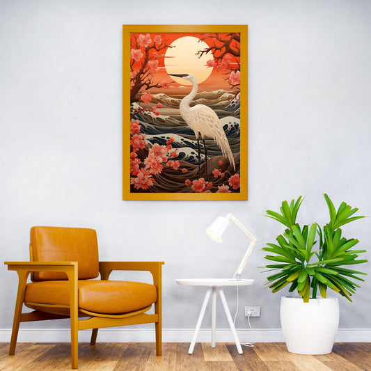 White Crane in Cherry Blossom Asian Style Poster | Wall Art for Home & Office | High-Quality Print - High-Quality Visual Display