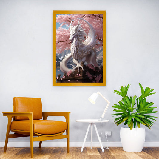 White Dragon in Cherry Blossom Asian Style Poster | Wall Art for Home & Office | High-Quality Print - High-Quality Visual Display