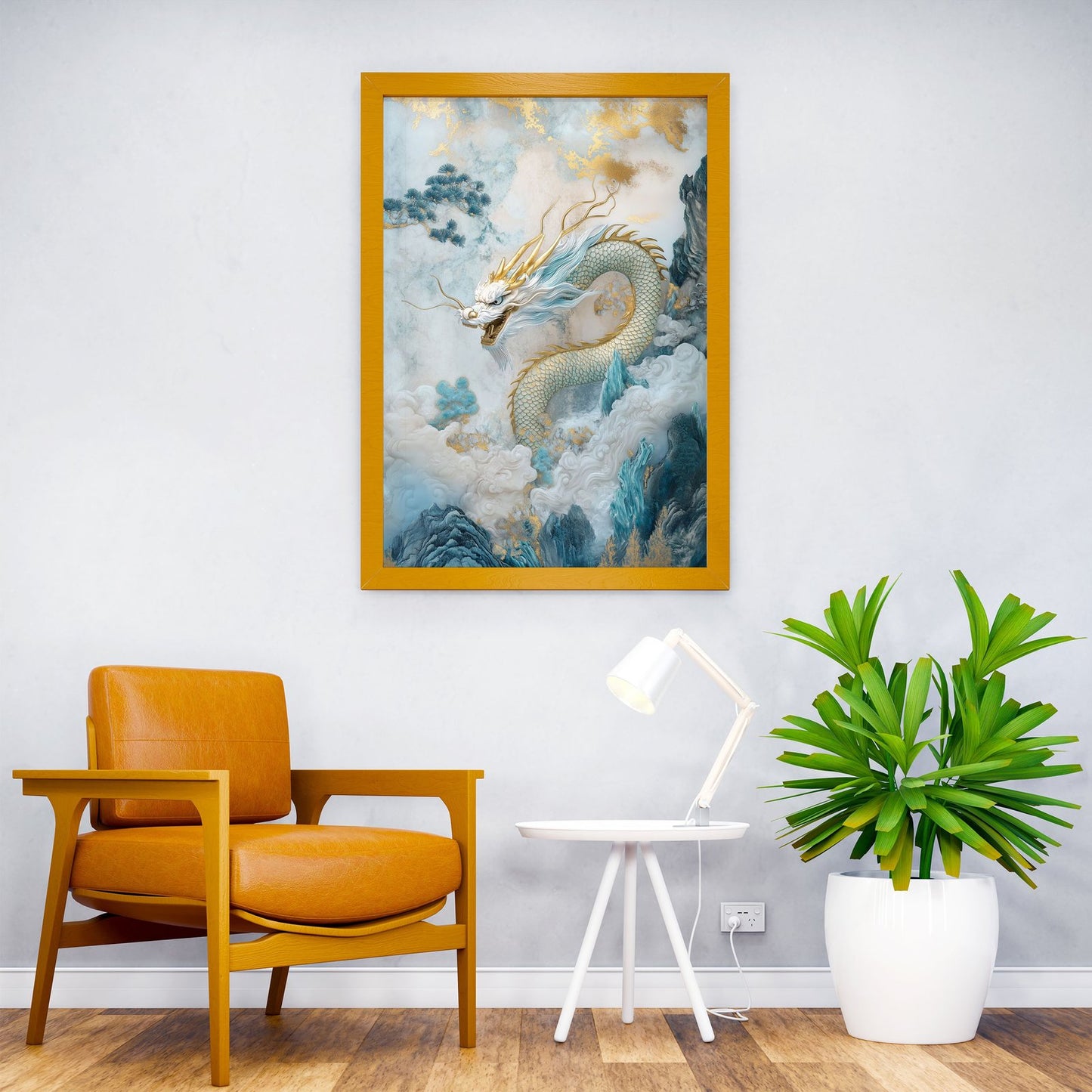 White Dragon in Clouds Asian Style Poster | Wall Art for Home & Office | High-Quality Print