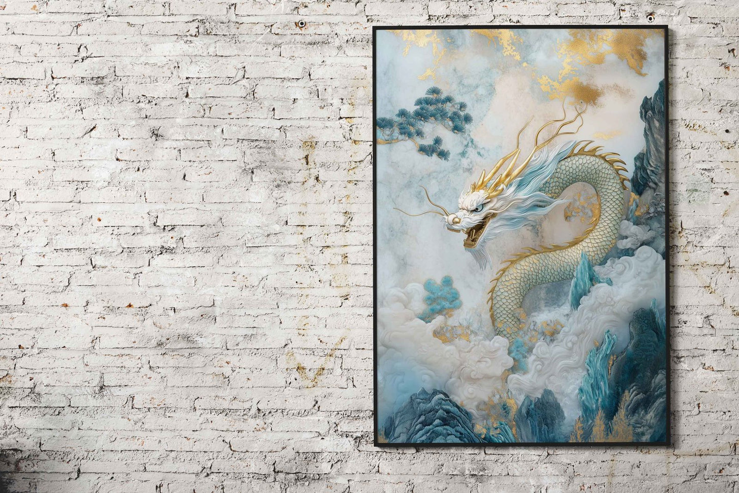 White Dragon in Clouds Asian Style Poster | Wall Art for Home & Office | High-Quality Print