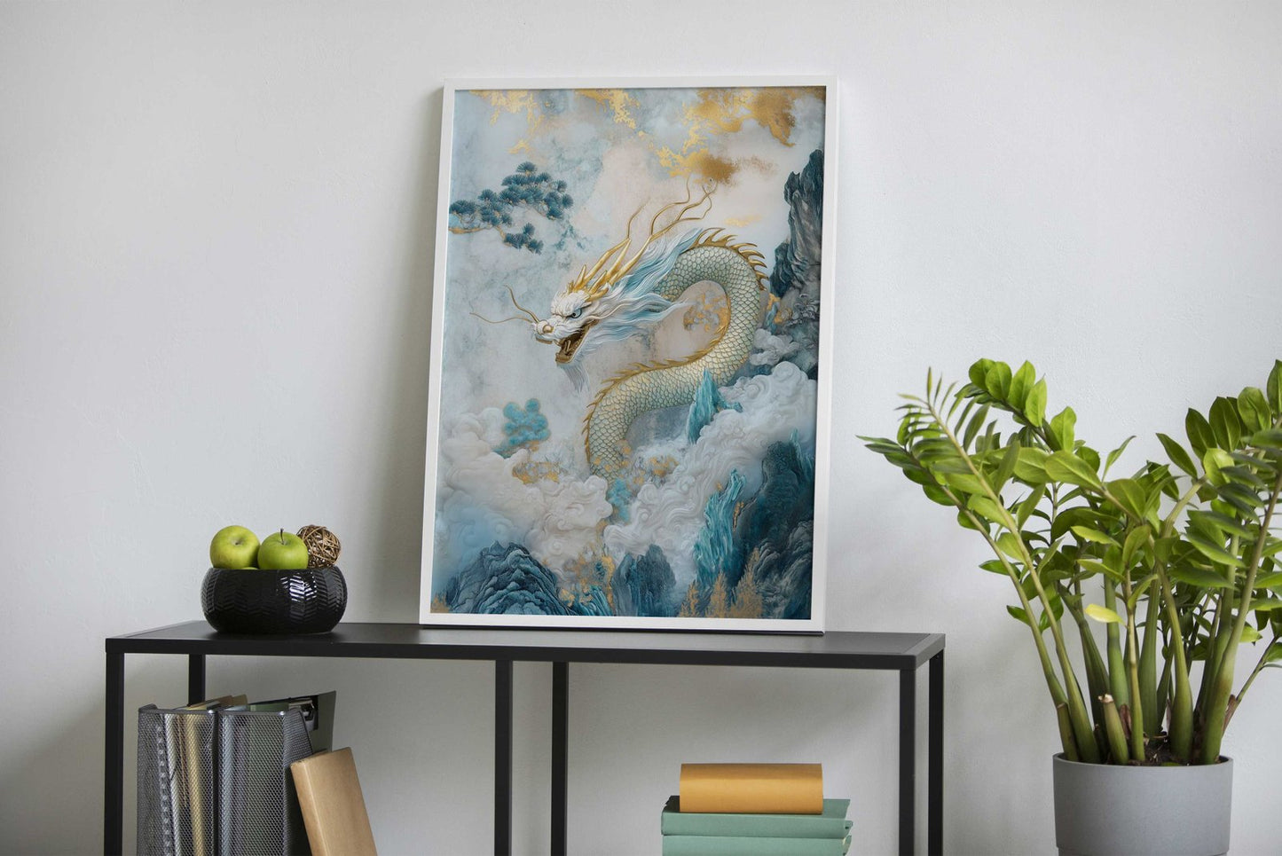 White Dragon in Clouds Asian Style Poster | Wall Art for Home & Office | High-Quality Print