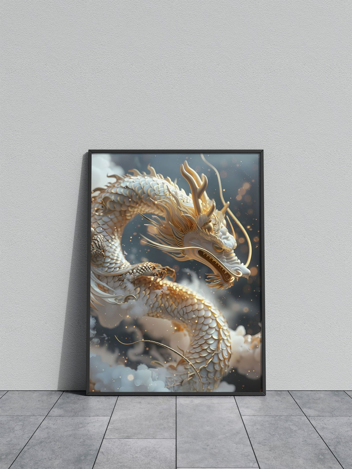 White Dragon on Clouds Asian Style Poster | Wall Art for Home & Office | High-Quality Print - High-Quality Visual Display