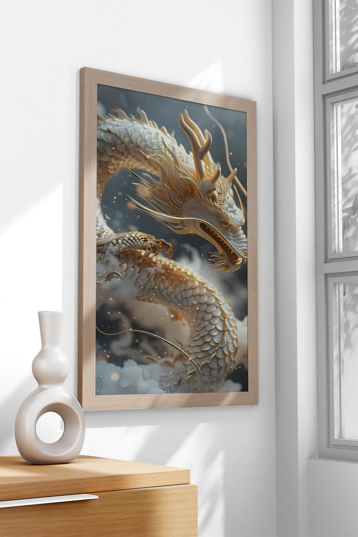 White Dragon on Clouds Asian Style Poster | Wall Art for Home & Office | High-Quality Print - High-Quality Visual Display