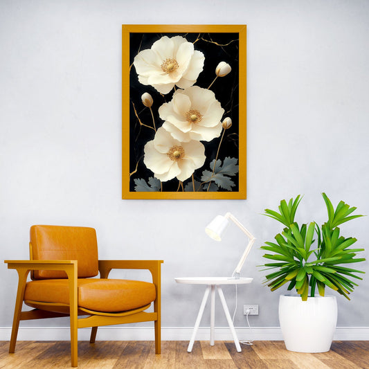 White Flowers on Black Asian Style Poster | Wall Art for Home & Office | High-Quality Print - High-Quality Visual Display